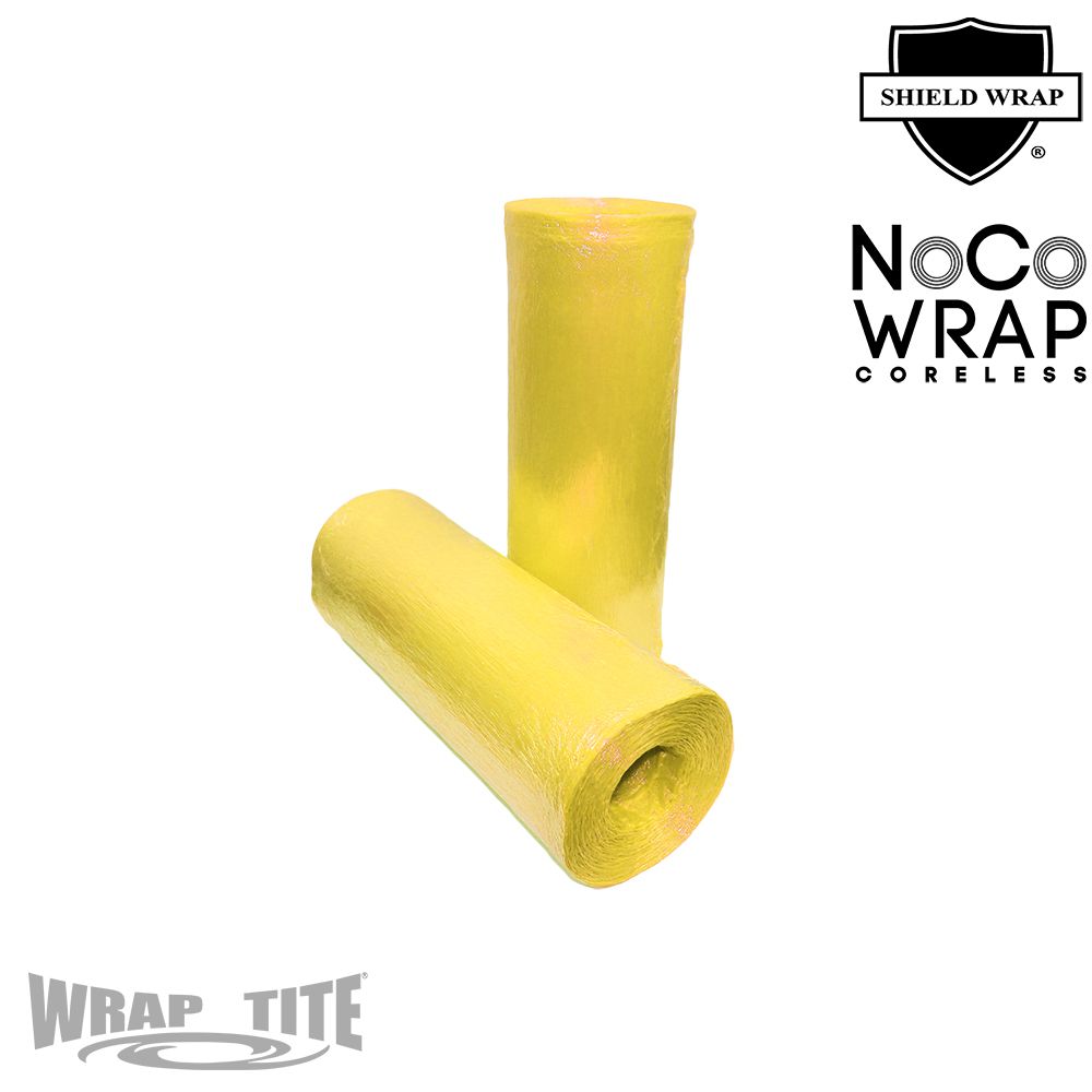 17" Oscillated x 1,476, Yellow 7.4 mic Coreless Prestretch,  4 rls/cs with folded edges; Without Handle